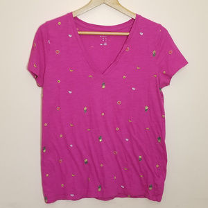 ⭐A New Day Large Pink Tropical Fruit TShirt V-Neck